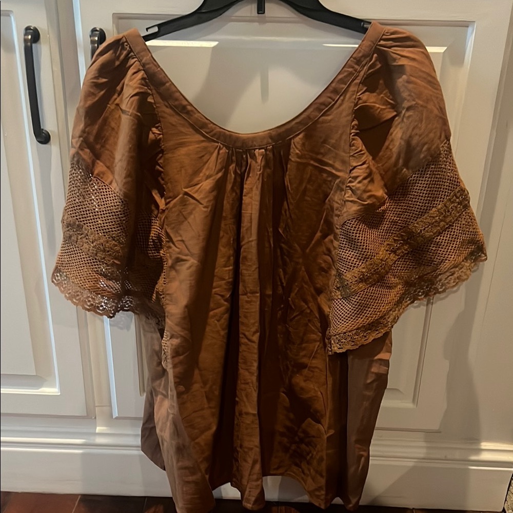 Brown Lace Sleeve Blouse